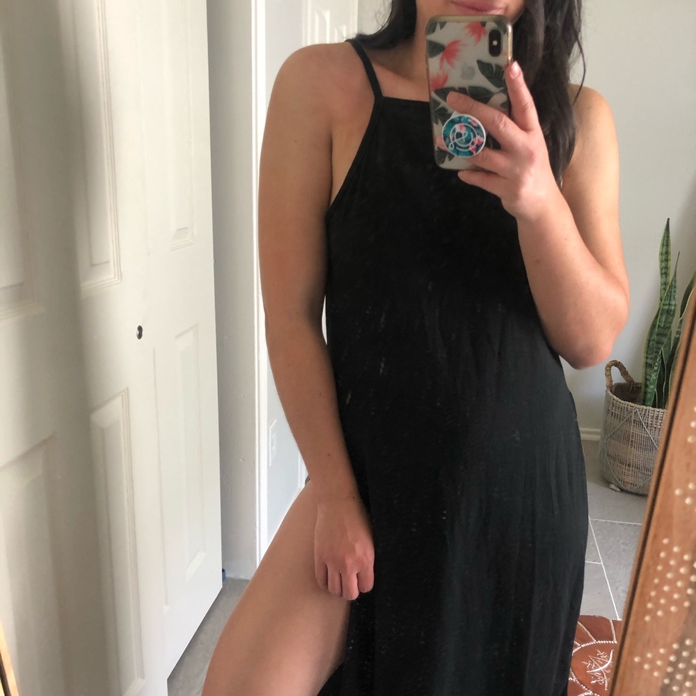 Black dress, splits on both sides